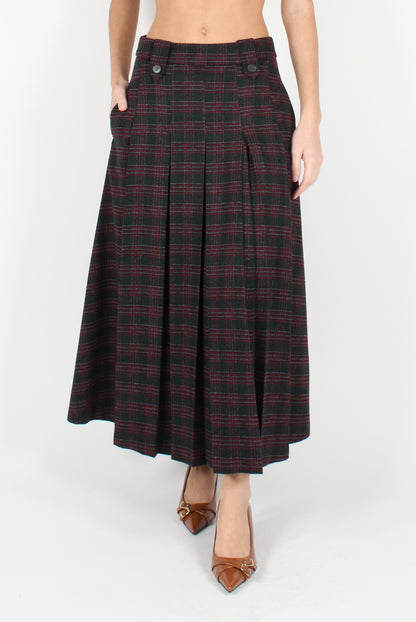 Long Tartan Skirt with Pleats