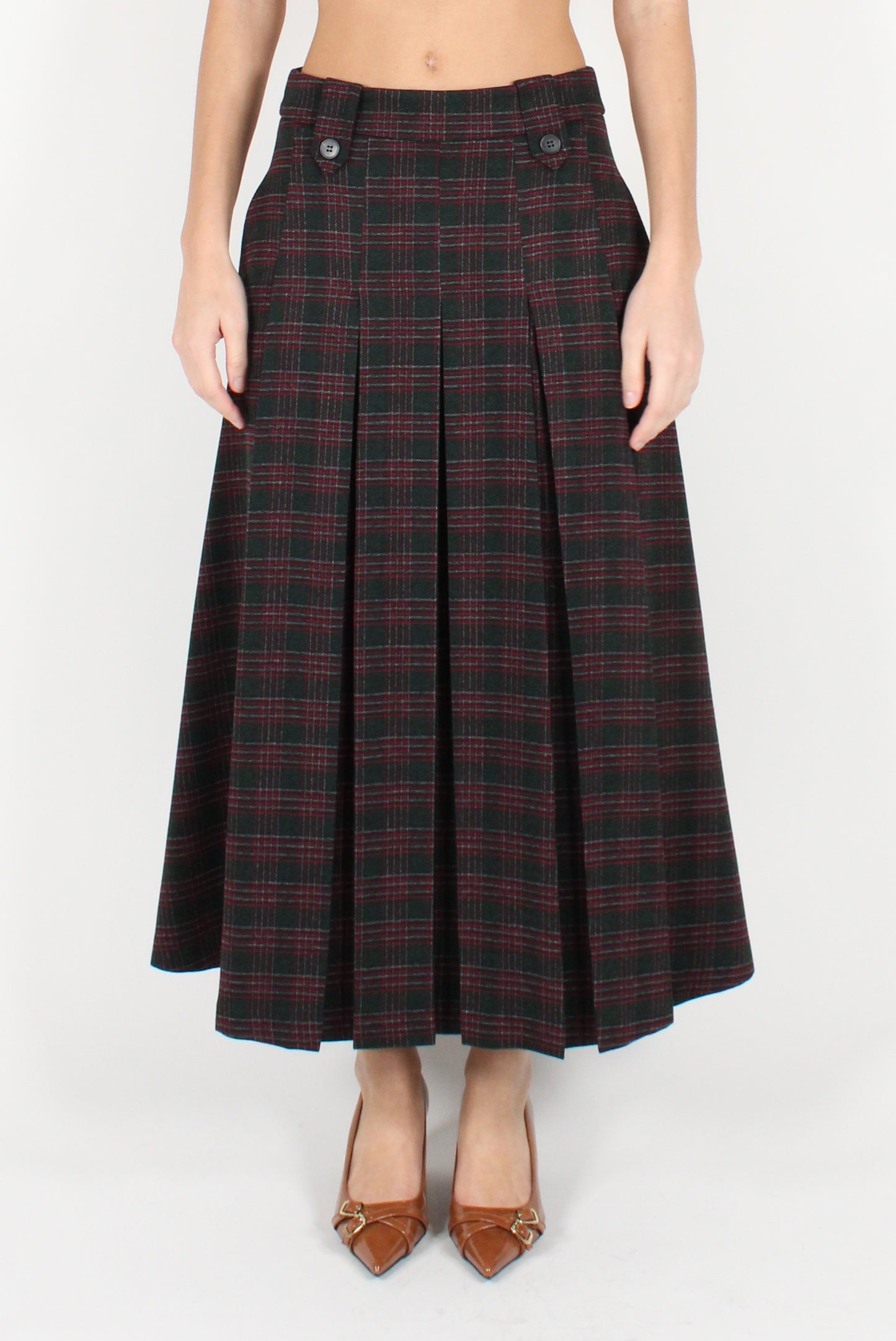 Long Tartan Skirt with Pleats