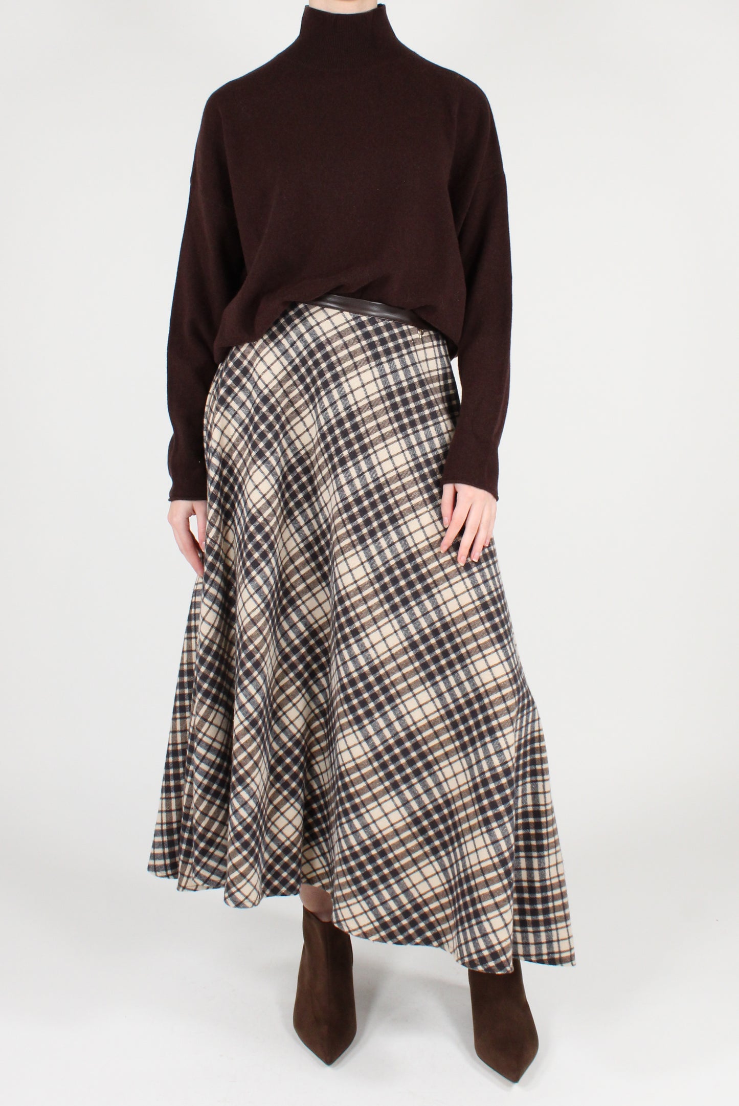 Gonna Lunga Svasata Stampa Tartan