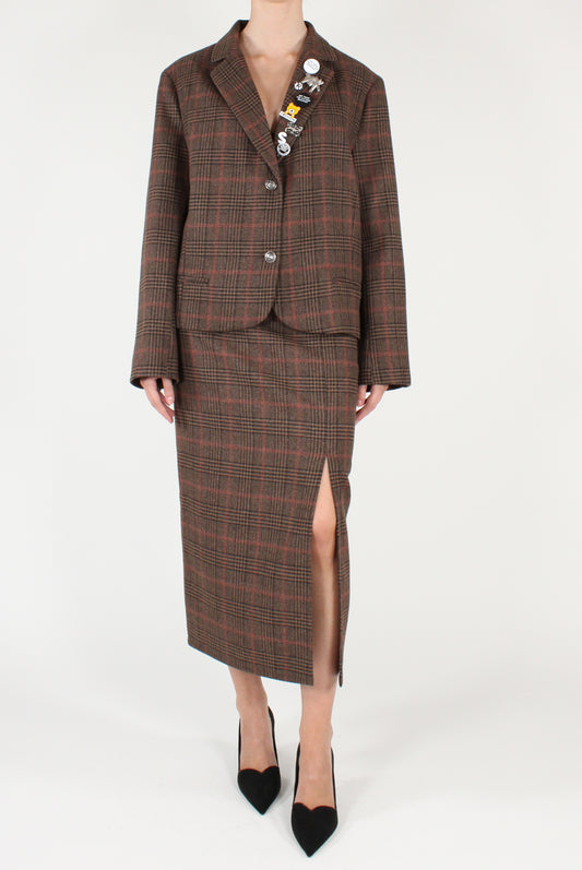 Blazer Monopetto in Tartan con Spille