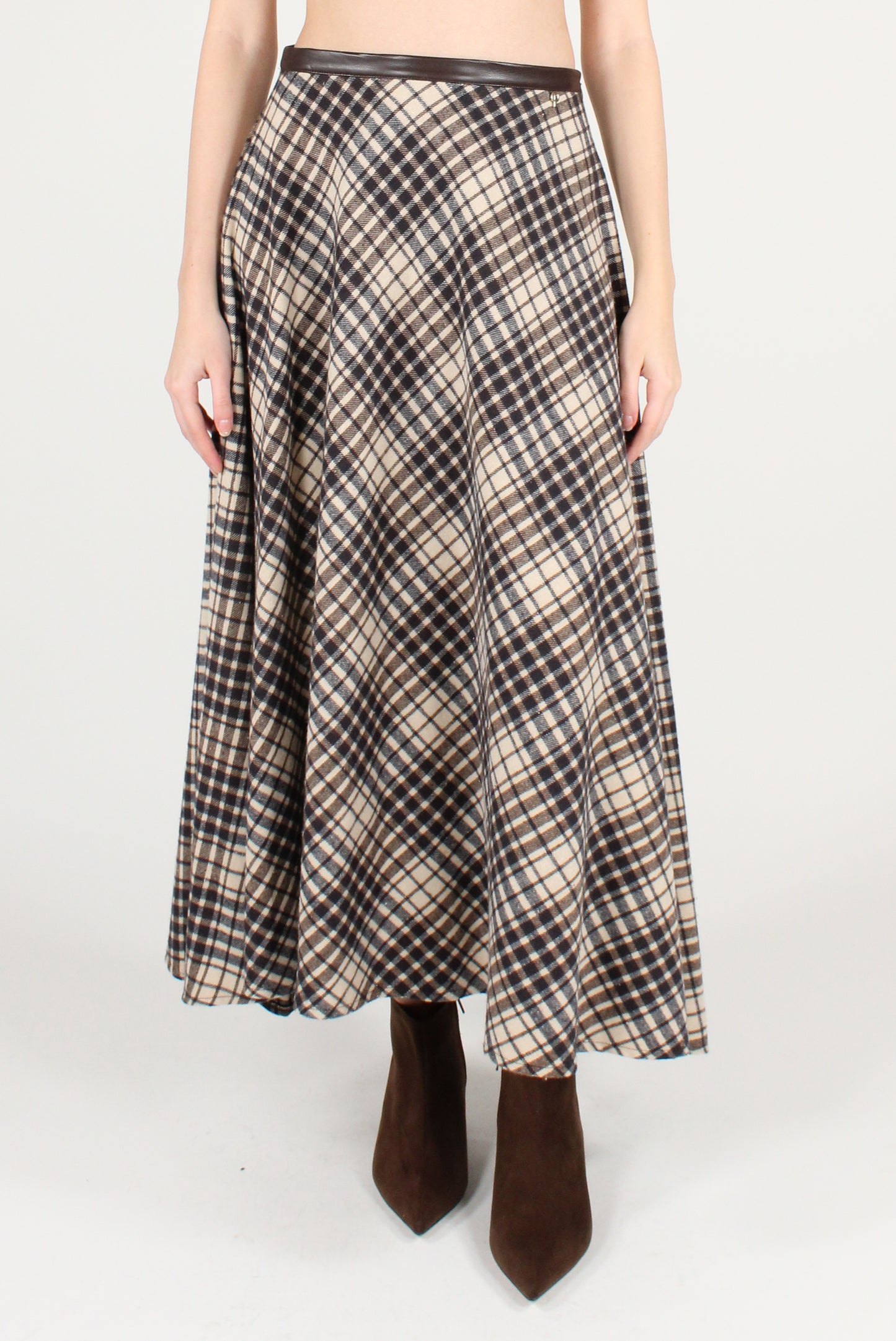 Gonna Lunga Svasata Stampa Tartan