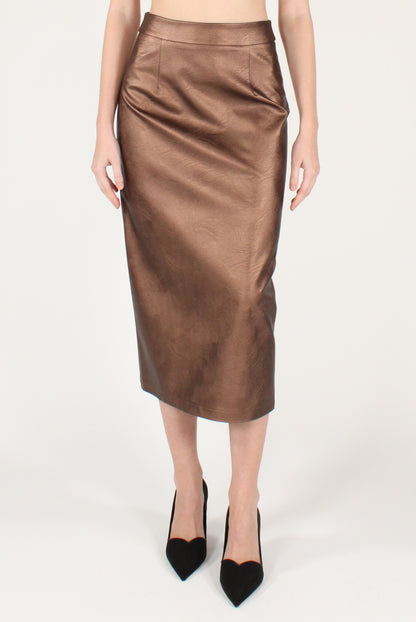 Gonna a Tubino in Ecopelle Metallizzata