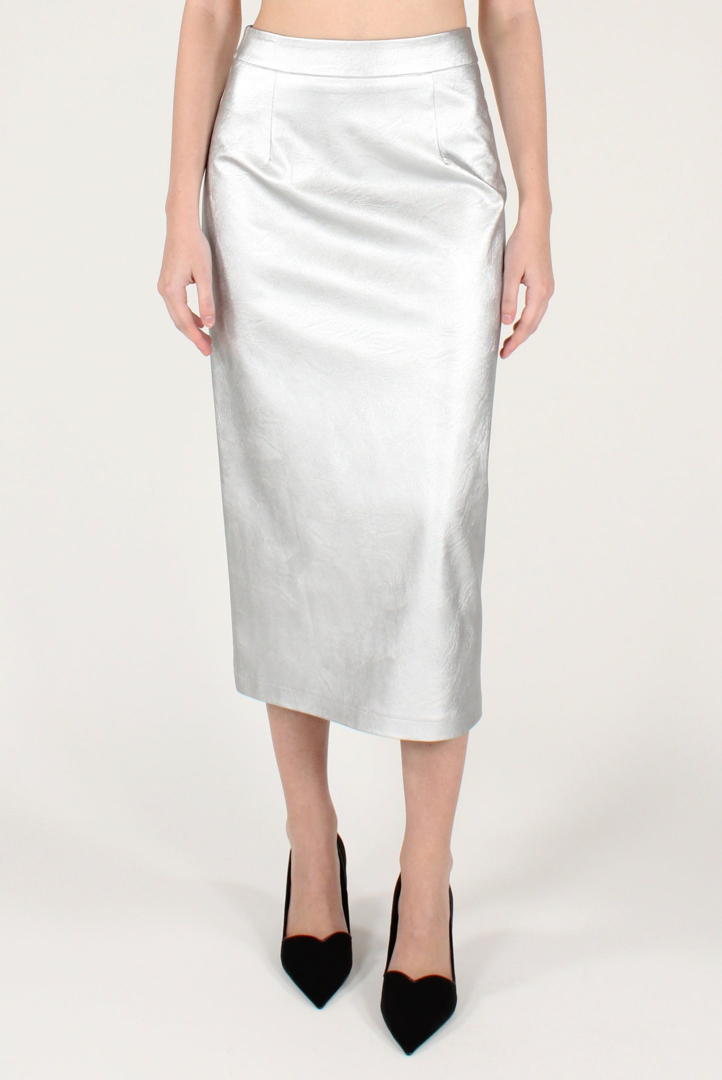 Gonna a Tubino in Ecopelle Metallizzata