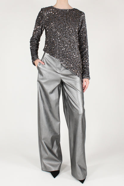 Pantaloni a Palazzo in Ecopelle Metallizzata