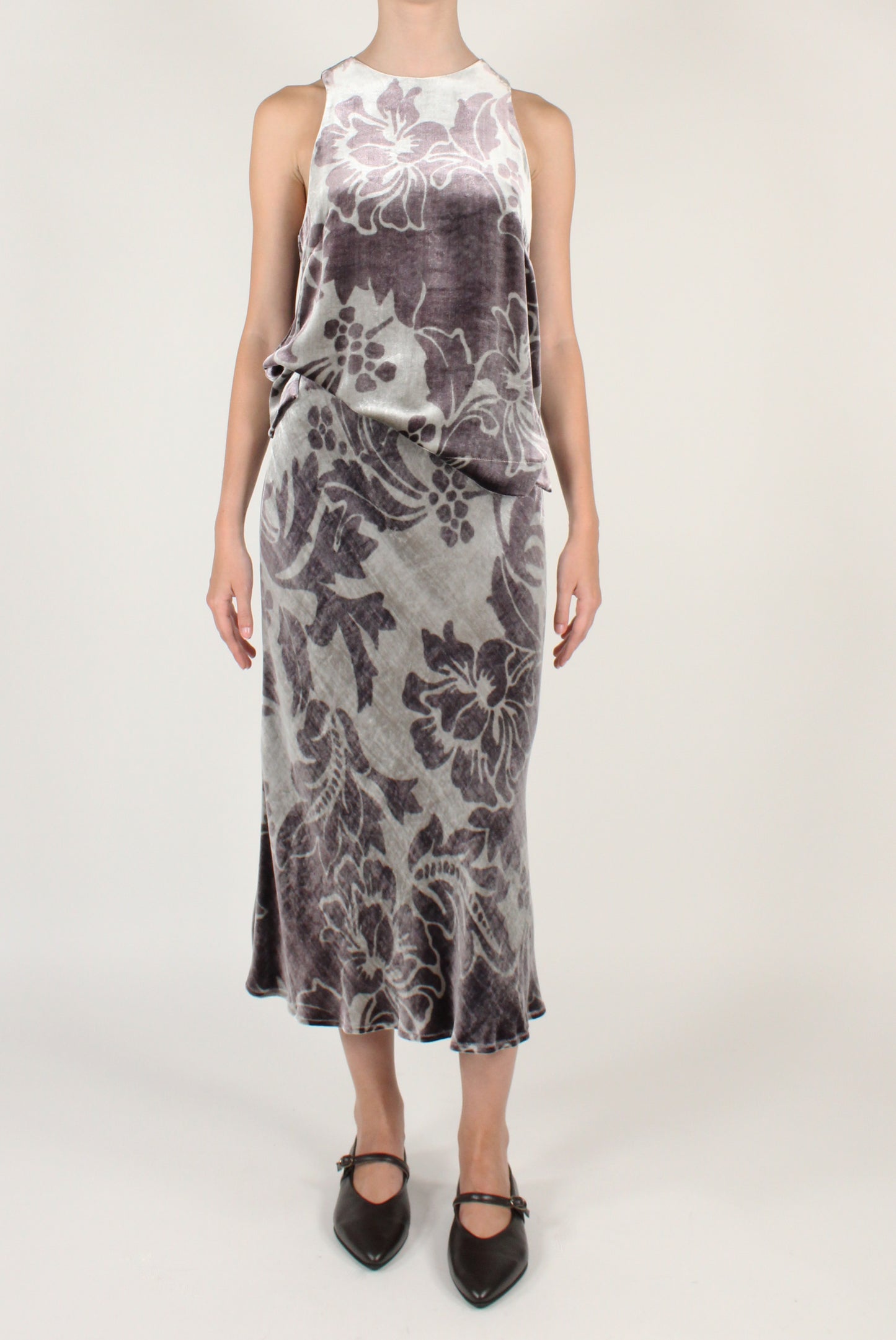 Gonna Lunga Svasata in Velluto Stampato