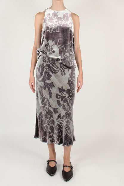 Gonna Lunga Svasata in Velluto Stampato