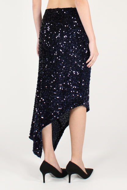Gonna Asimmetrica in Velluto e Paillettes