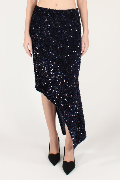 Gonna Asimmetrica in Velluto e Paillettes