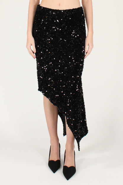 Gonna Asimmetrica in Velluto e Paillettes