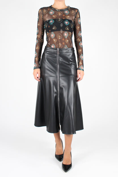 Faux Leather Midi Skirt with Zip