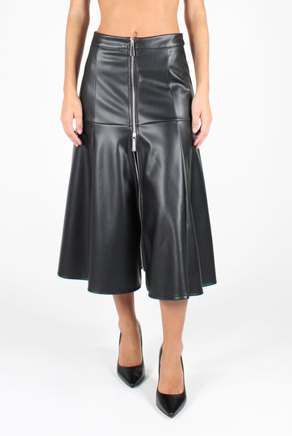 Faux Leather Midi Skirt with Zip