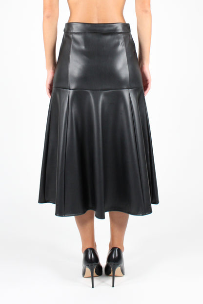 Faux Leather Midi Skirt with Zip