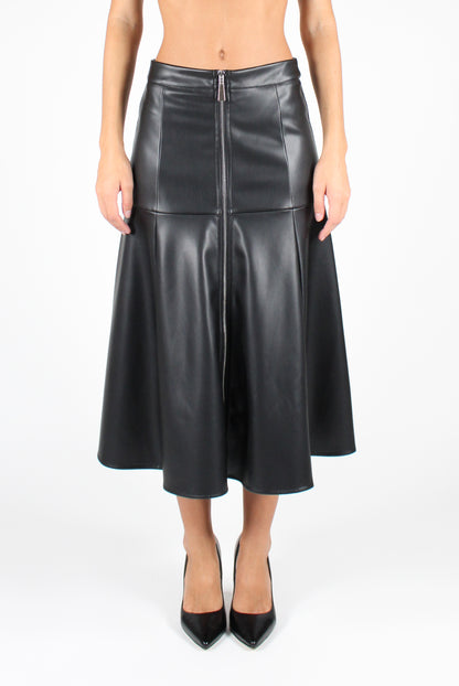 Faux Leather Midi Skirt with Zip