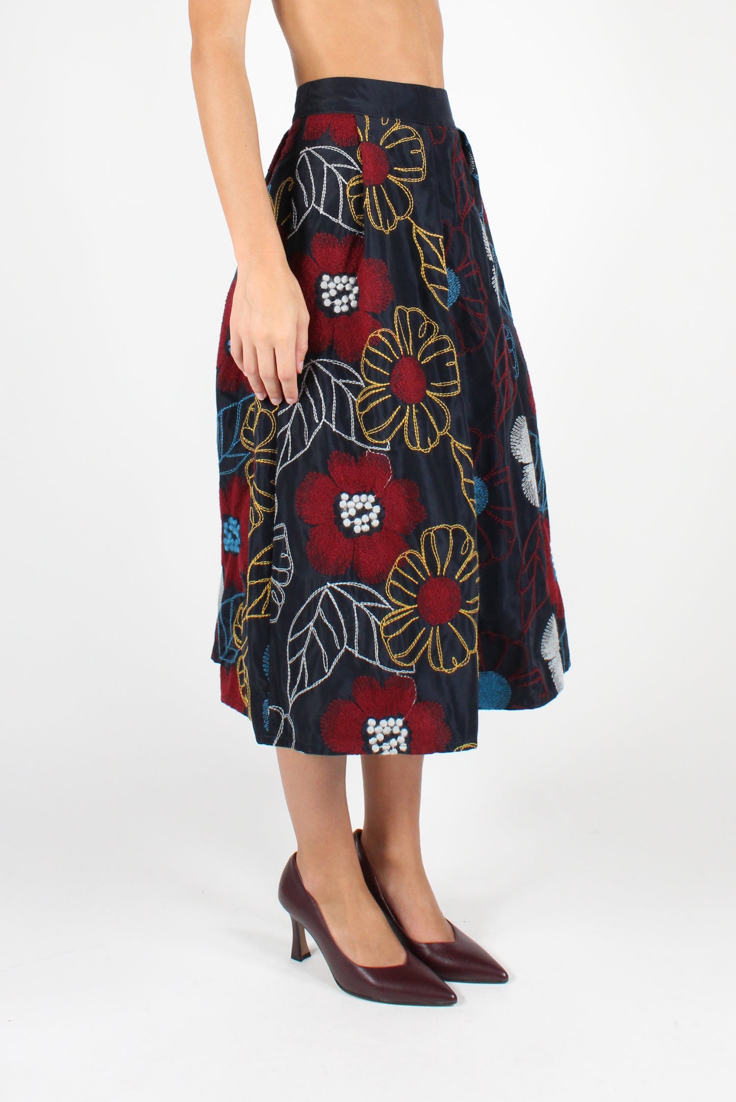 Floral Embroidered Circle Skirt