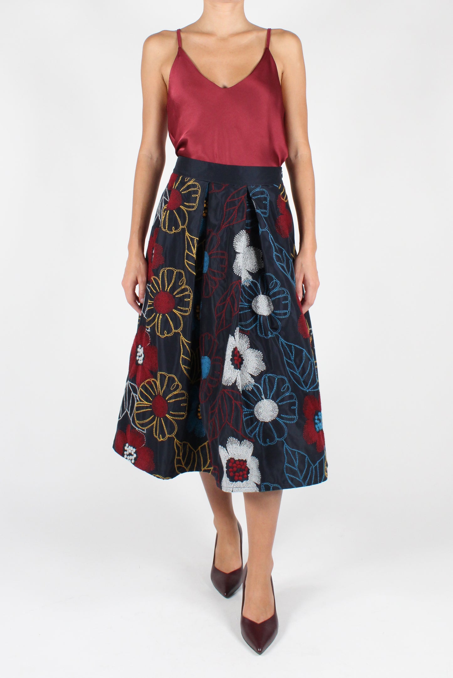 Floral Embroidered Circle Skirt