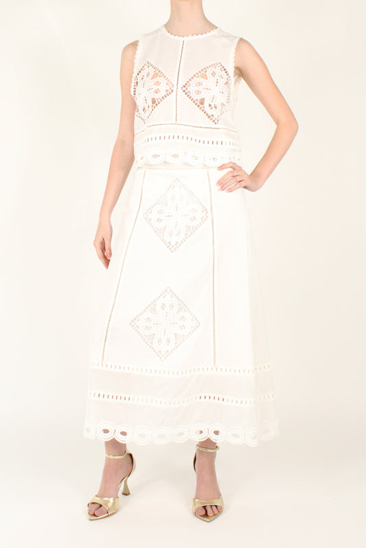 Top Smanicato con Inserti in Pizzo