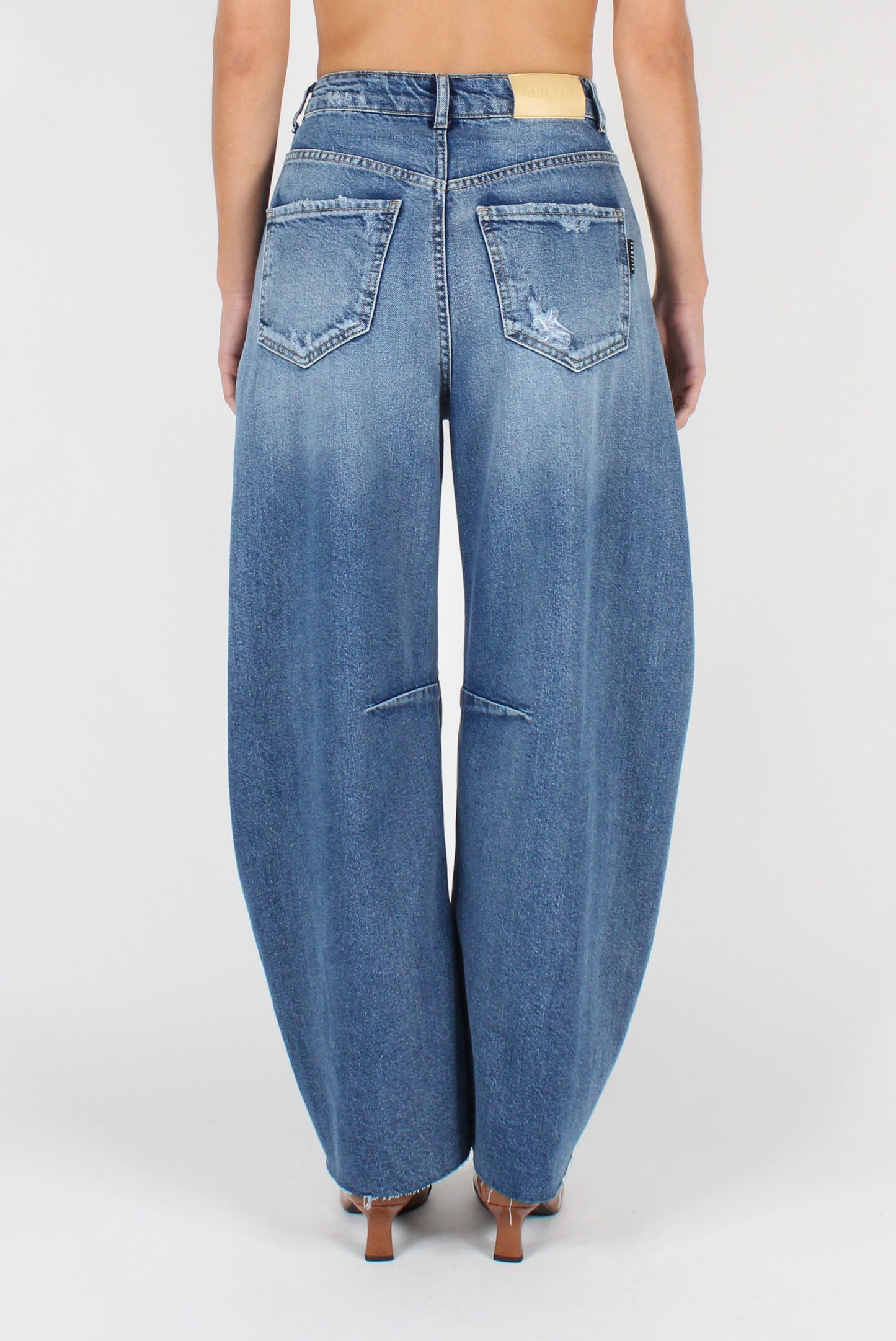 Five Pocket Balloon Cut Jeans with Rips