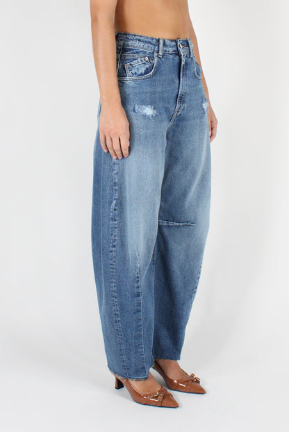 Five Pocket Balloon Cut Jeans with Rips