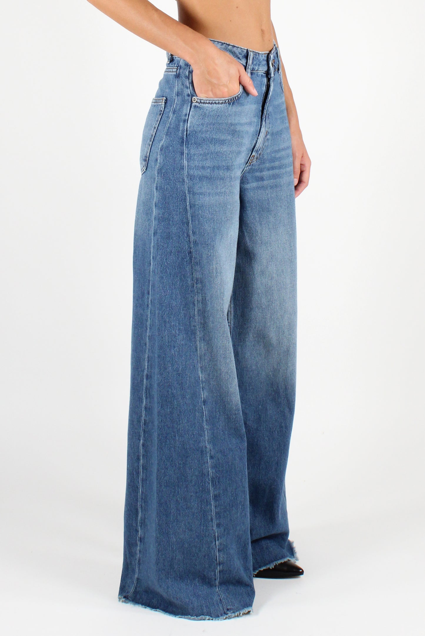 Raw-Cut Palazzo Jeans