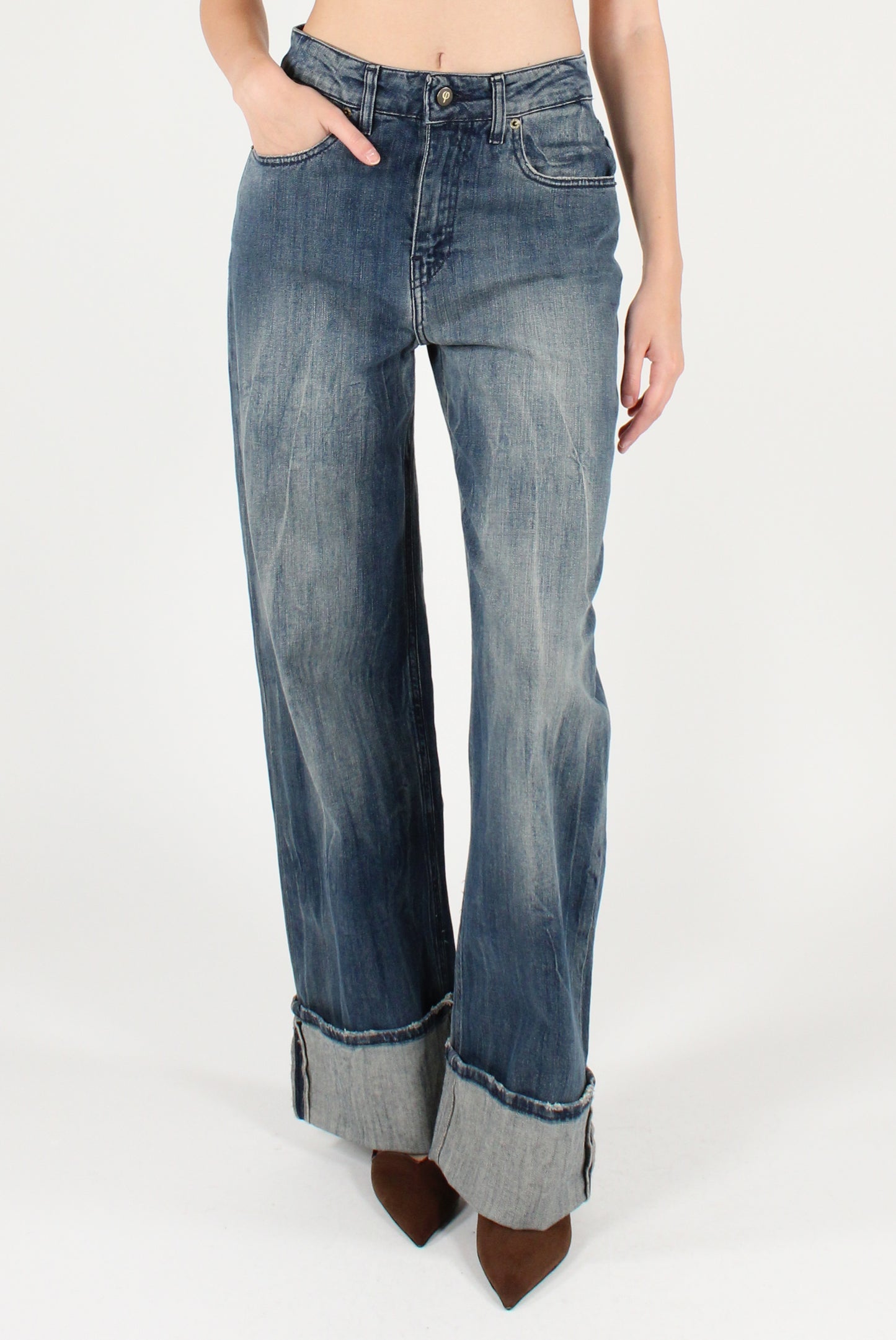 Jeans Slavati con Risvolto