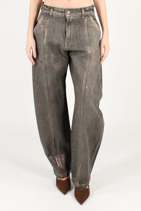 Metallic Coated Balloon Jeans