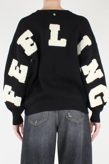 Maglione Over con Scritta "Feeling"