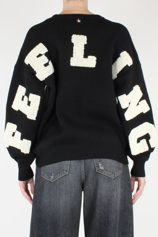 Maglione Over con Scritta "Feeling"