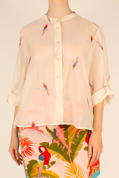 Camicia Stampa Pappagalli Rossi e Blu