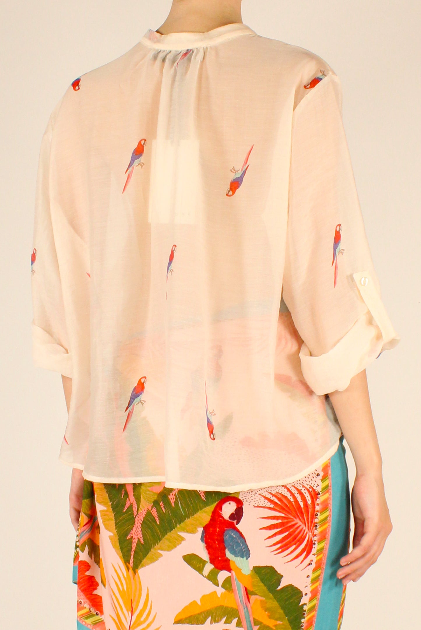 Camicia Stampa Pappagalli Rossi e Blu