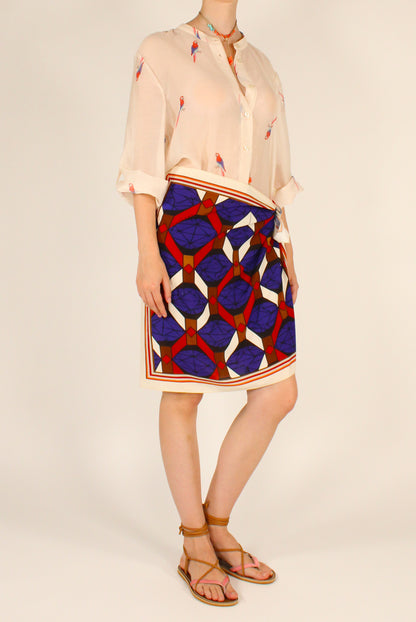 Camicia Stampa Pappagalli Rossi e Blu