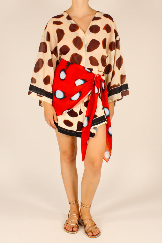 Short Chemise Dress with Spotted Print