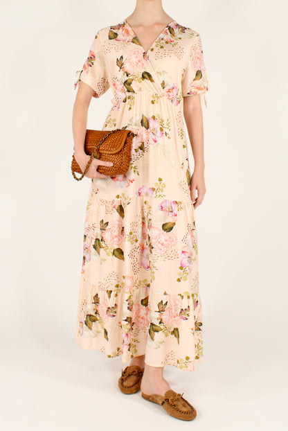 Long Floral Print V-Neck Dress