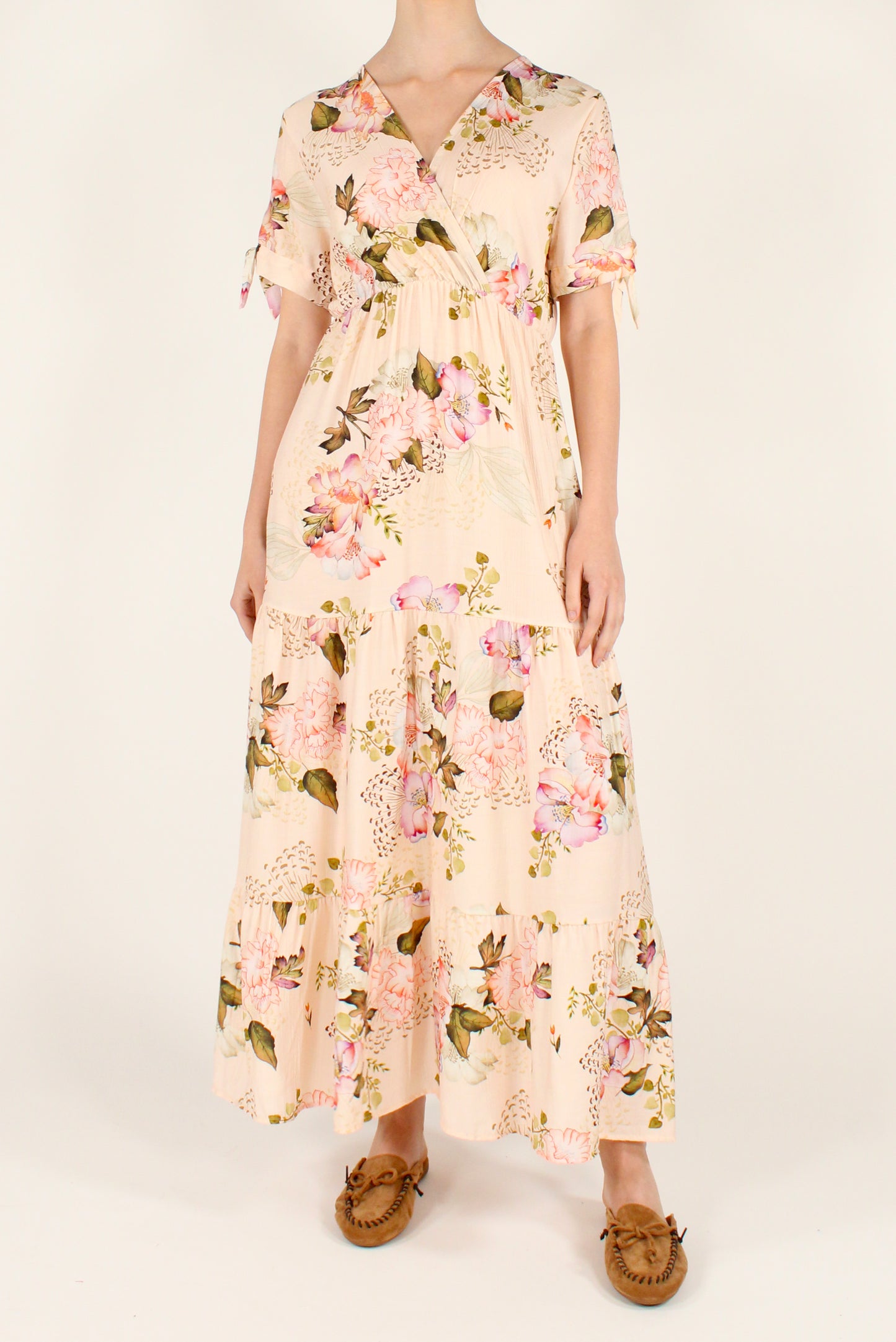 Long Floral Print V-Neck Dress
