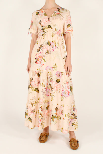Long Floral Print V-Neck Dress