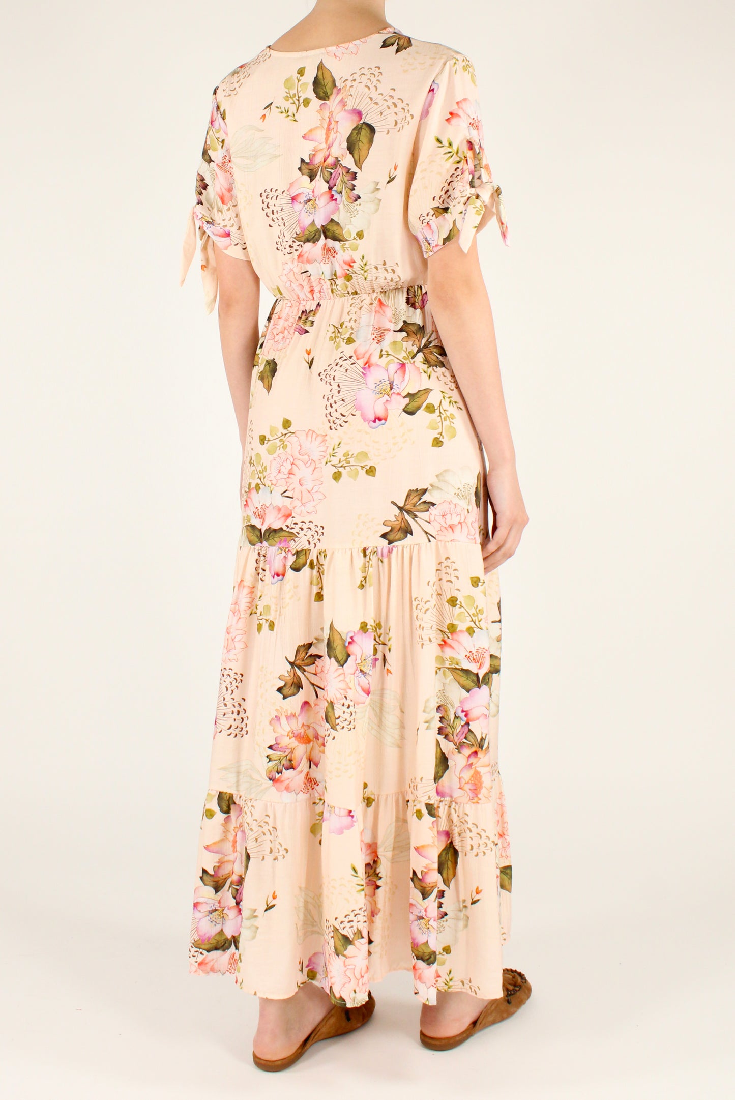 Long Floral Print V-Neck Dress