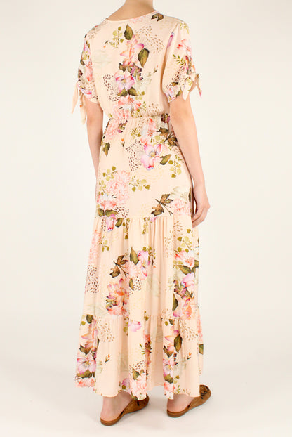 Long Floral Print V-Neck Dress