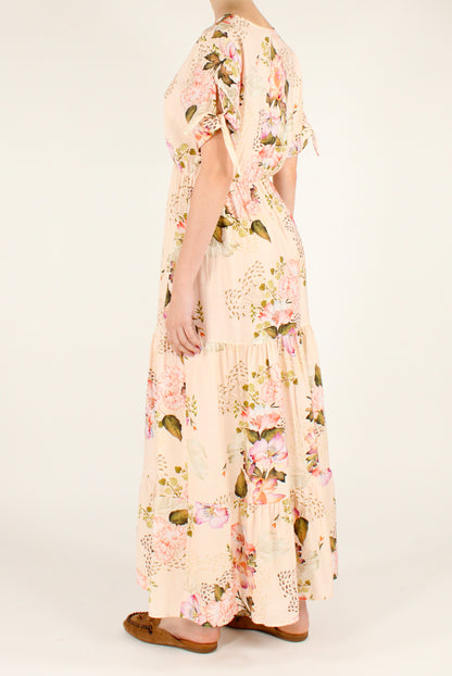 Long Floral Print V-Neck Dress