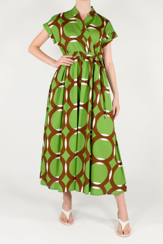 Long Dress in Geometric Print Cotton