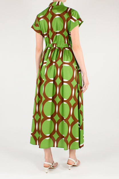 Long Dress in Geometric Print Cotton