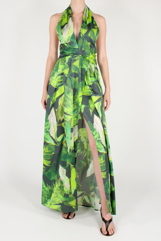 Long Dress with Leaf Print