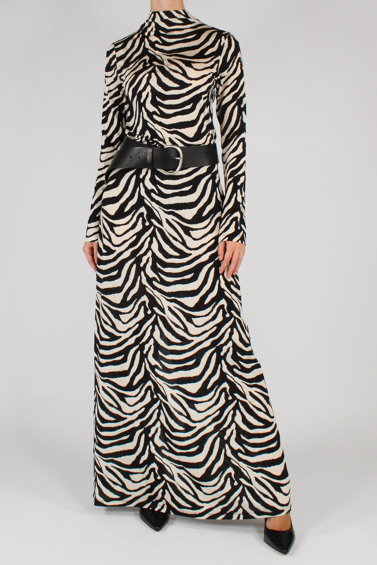 Abito Lungo Stampa Fantasia Zebra Tensione In Capsule