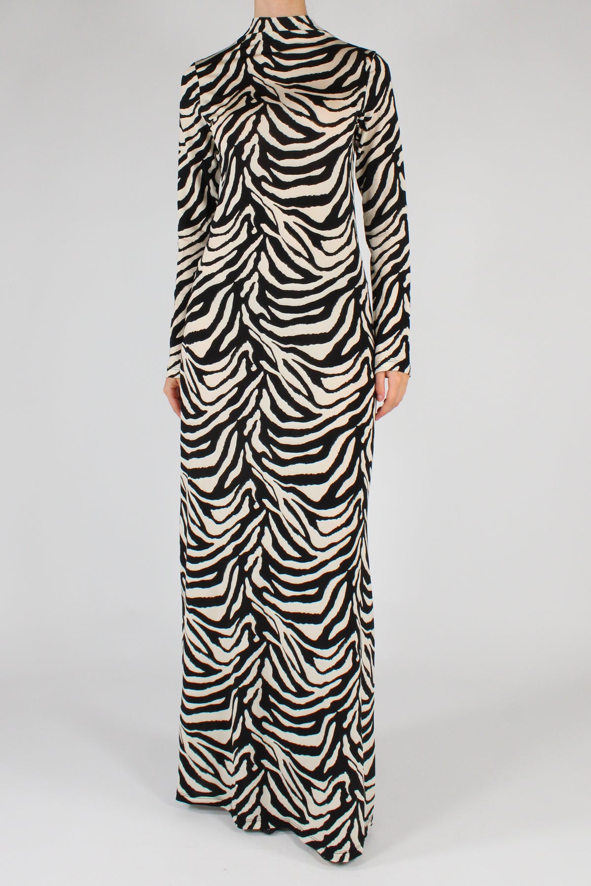 Abito Lungo Stampa Fantasia Zebra Tensione In Capsule