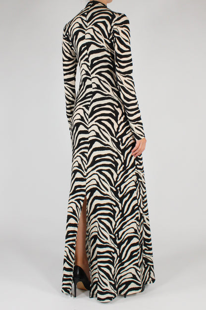 Abito Lungo Stampa Fantasia Zebra Tensione In Capsule