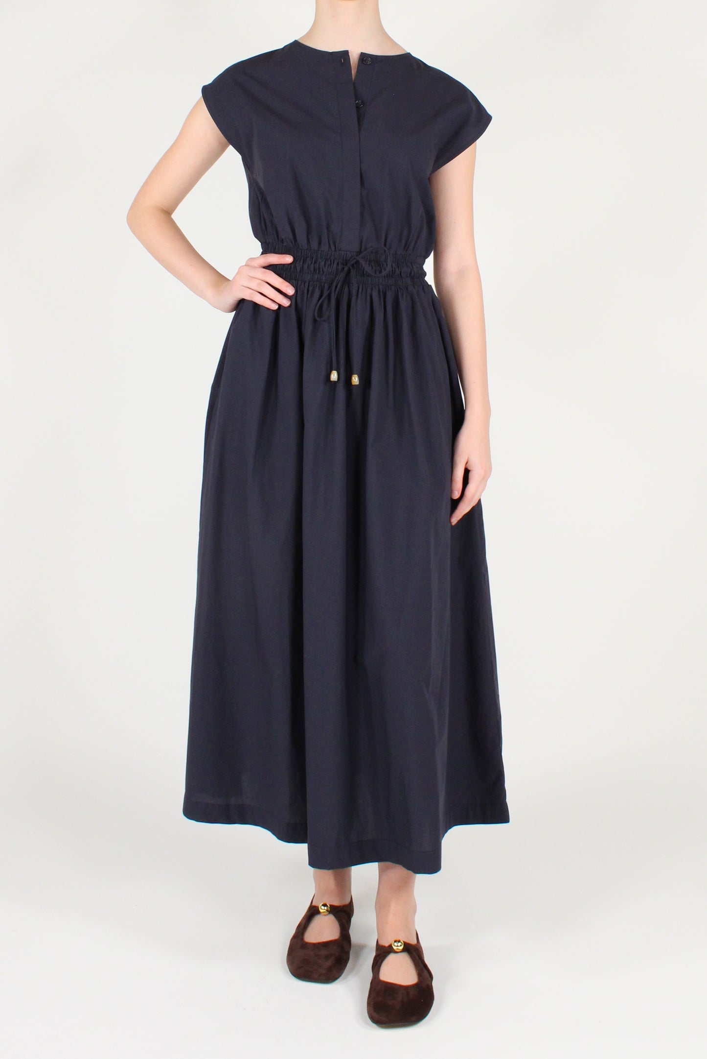 Abito Lungo Smanicato in Popeline