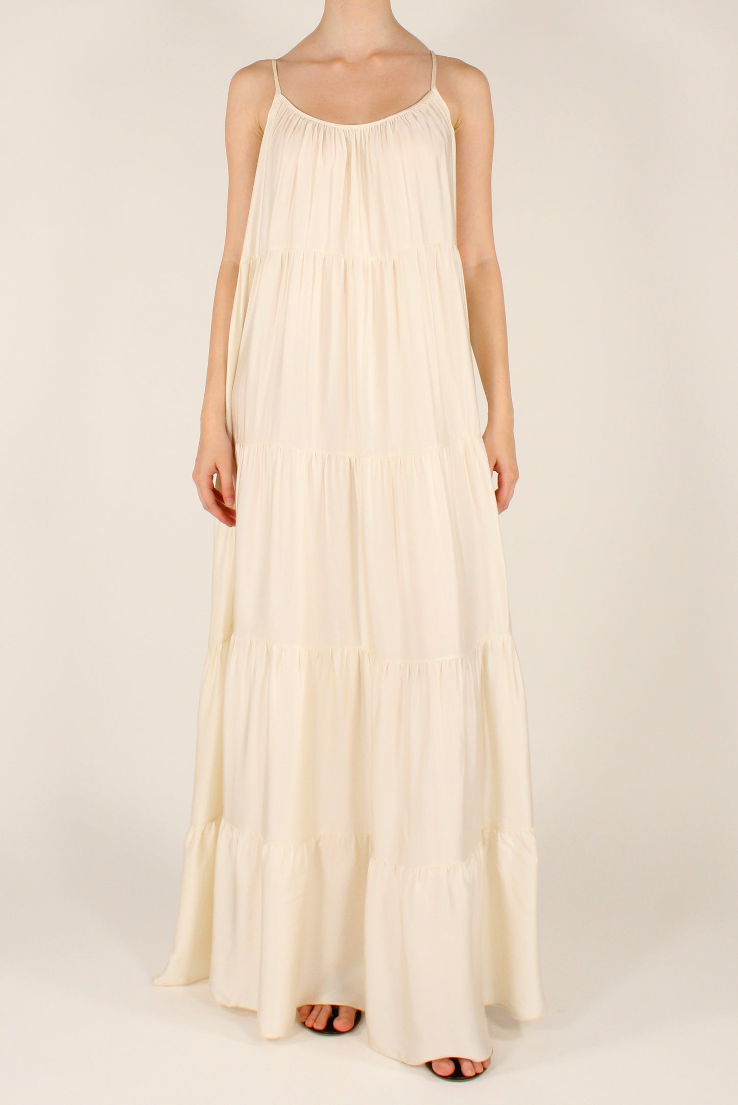 Abito Lungo in Viscosa con Balze