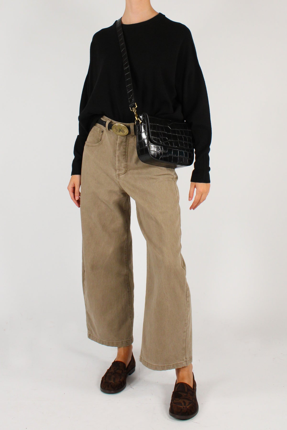 Pantaloni Semi Balloon in Denim con Cintura