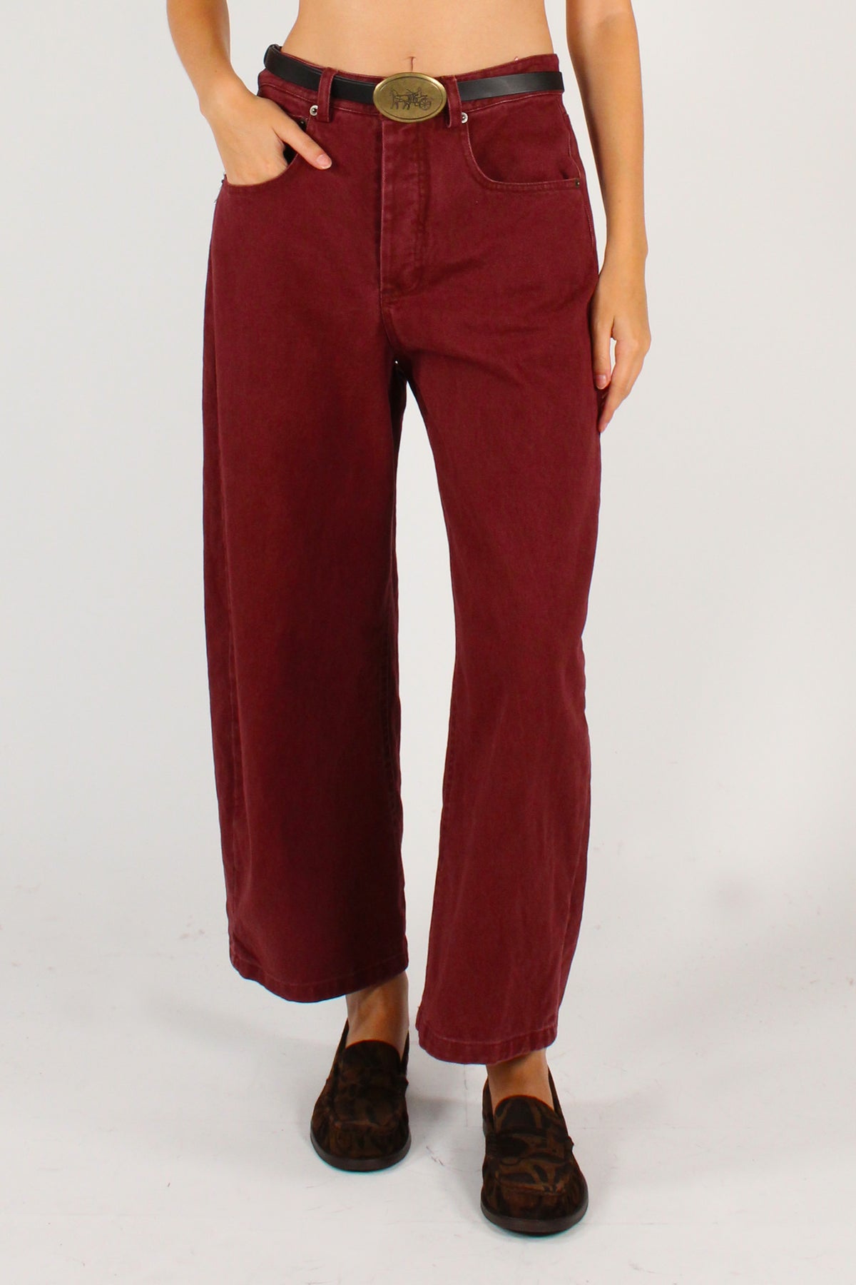 Pantaloni Semi Balloon in Denim con Cintura