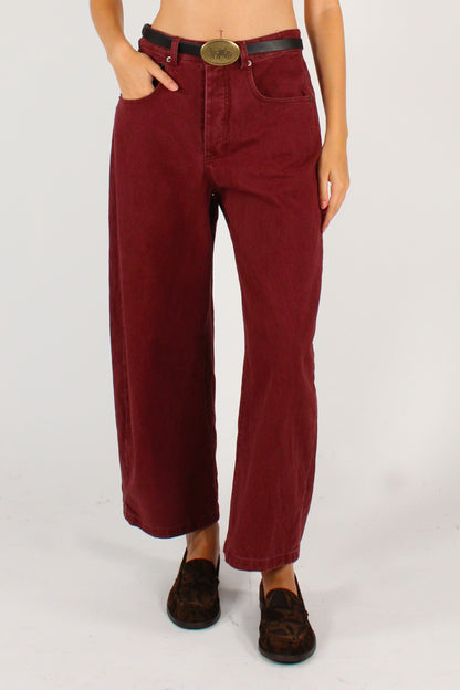 Pantaloni Semi Balloon in Denim con Cintura