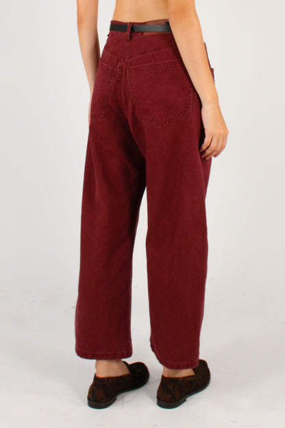 Pantaloni Semi Balloon in Denim con Cintura