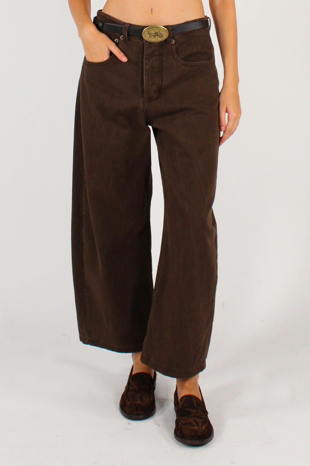 Pantaloni Semi Balloon in Denim con Cintura